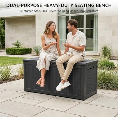 outdoor storage box,320 gallon waterproof deck box [upgraded, package contents