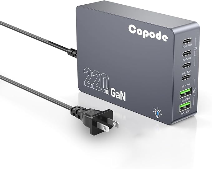 220W USB C Charger Block, 6-Port GaN USB C Charging Station PD 100W PC Laptop by Unknown