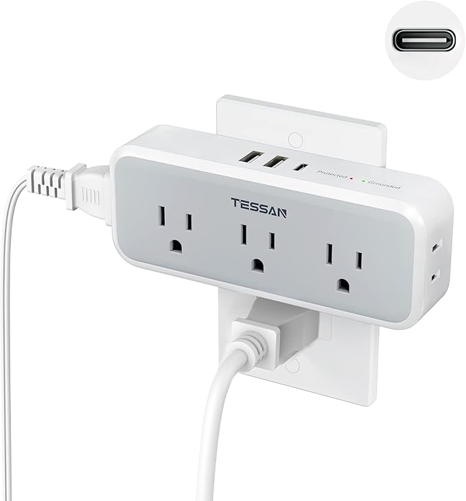 Multi Plug Outlet Extender, USB C Wall Charger, TESSAN Wall Plug Splitter by TESSAN