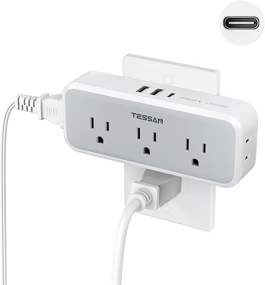 Multi Plug Outlet Extender, USB C Wall Charger, TESSAN Wall Plug Splitter by TESSAN