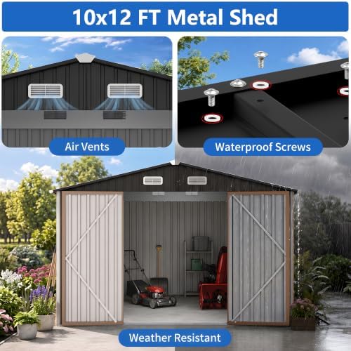 10x12 ft outdoor storage shed, metal garden shed, close-up detail