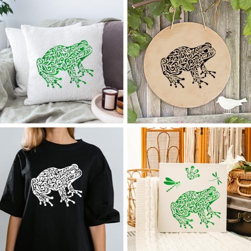MAYJOYDIY Mandala Frog Dragonfly Stencil Floral Frog Paw Prints Template 11.8x11.8inch Reptile Animal Stencils with Paint Brush Animal Theme Decoration Templates for Wood Wall Window DIY Craft