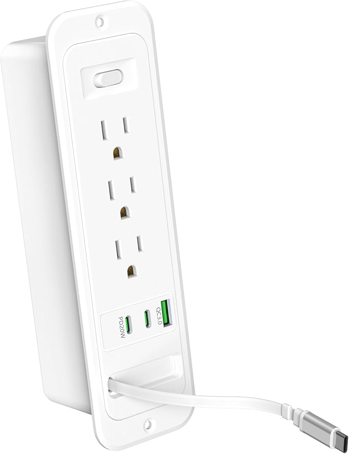 Recessed Power Strip with Retractable USB C Cable, 2 PD 20W USB C, Flush Mount - Image 9