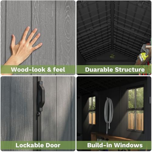patiowell 4x8 ft plastic outdoor storage shed with, side view
