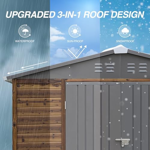 8x6 ft outdoor sotrage shed, iron wood combination, front angle view