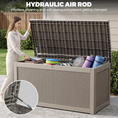 380 gallon outdoor storage box waterproof, lockable resin, side view