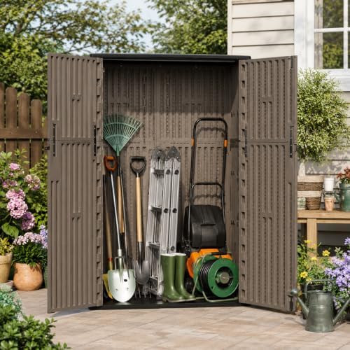 addok 57 cu.ft outdoor storage shed,resin storage cabinet shown in use