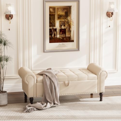 apicizon 51” bench with storage, faux leather ottoman, front angle view