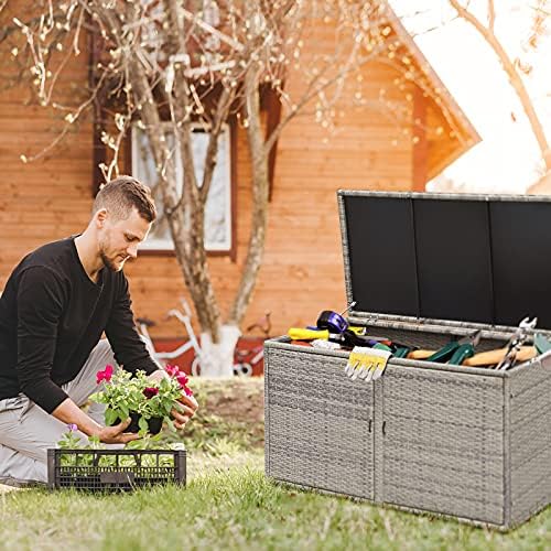 giantex rattan deck box outdoor&indoor 88 gallon wicker, side view