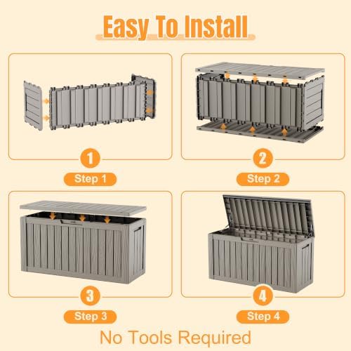 outdoor storage box,140 gallon waterproof resin deck box on a desk or shelf