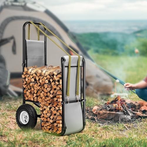 vivohome firewood log cart carrier with rubber wheels on a desk or shelf