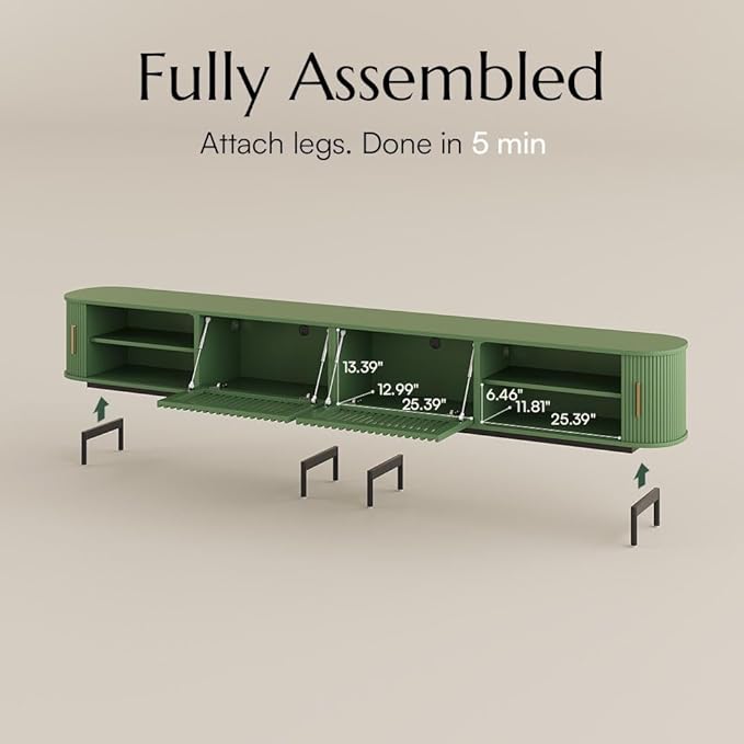POVISON Fully-Assembled Modern Green TV Stand - Image 6
