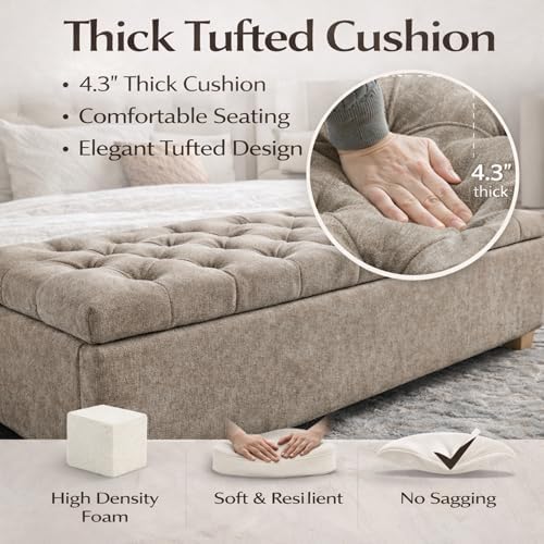 60.2" storage bench, end of bed storage benches, side view