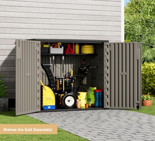 kinying plastic shelving for 37 cu.ft horizontal shed showing dimensions