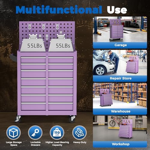 intergreat 7 drawers rolling tool box with pegboard,portable, view 9