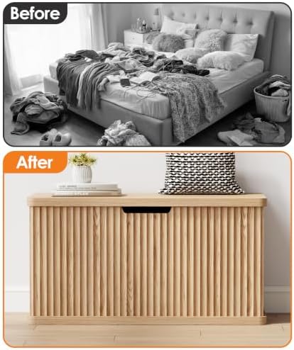 akxomel 29.5" fluted storage chest wooden storage trunk on a desk or shelf