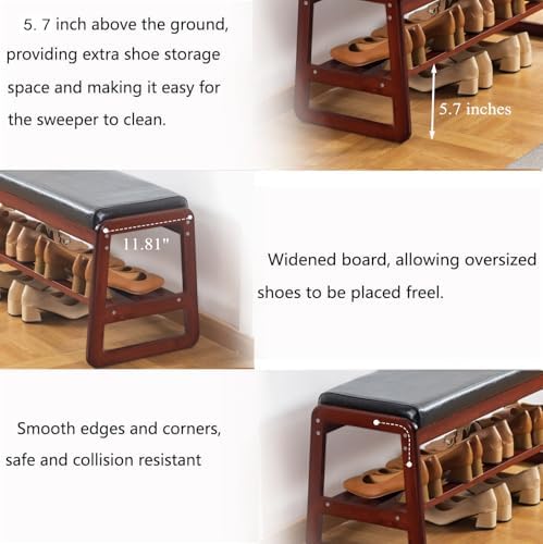 sobibo solid wood shoe bench, 2-tier wooden entryway, side view