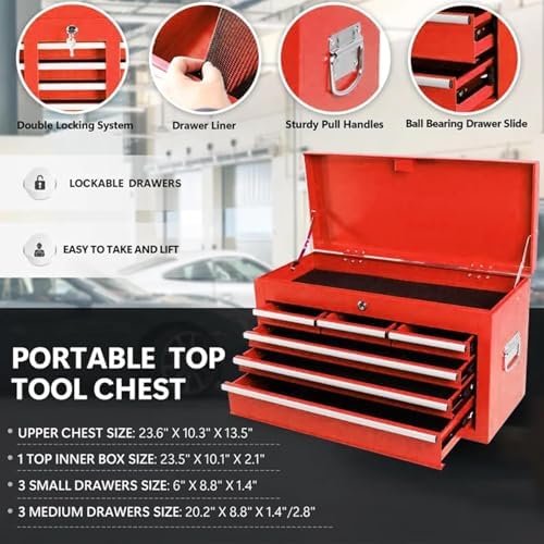 8 drawers rolling tool chest, 2-in-1 detachable metal, side view