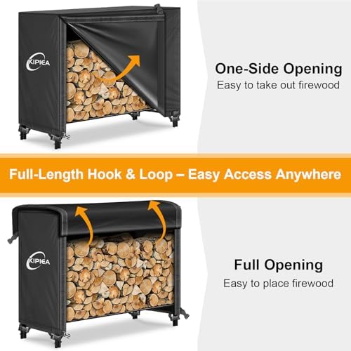kipiea 4ft waterproof firewood storage log rack cover, front angle view