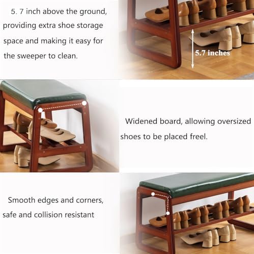 sobibo solid wood shoe bench, 2-tier wooden entryway, side view