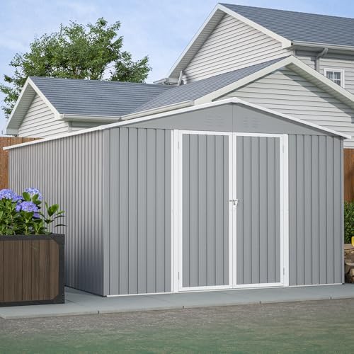 yopto 10x12 ft outdoor storage shed with floor, side view