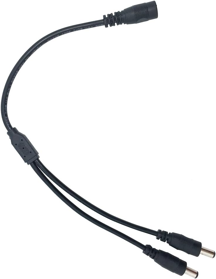 Power Splitter, 2 Way, 1 Female Jack to 2 Male Plugs, 5.5mm x 2.1mm, 1:2, Y Adaptor Copper Cable, for CCTV Camera & LED Strip Lighting Power Supply Connector