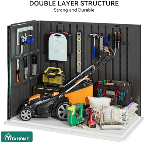 yitahome outdoor horizontal storage shed with x-shaped lockable showing dimensions