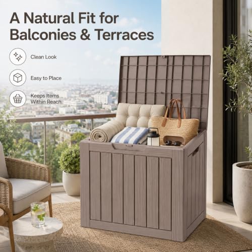 outdoor storage box resin deck box waterproof gray showing dimensions