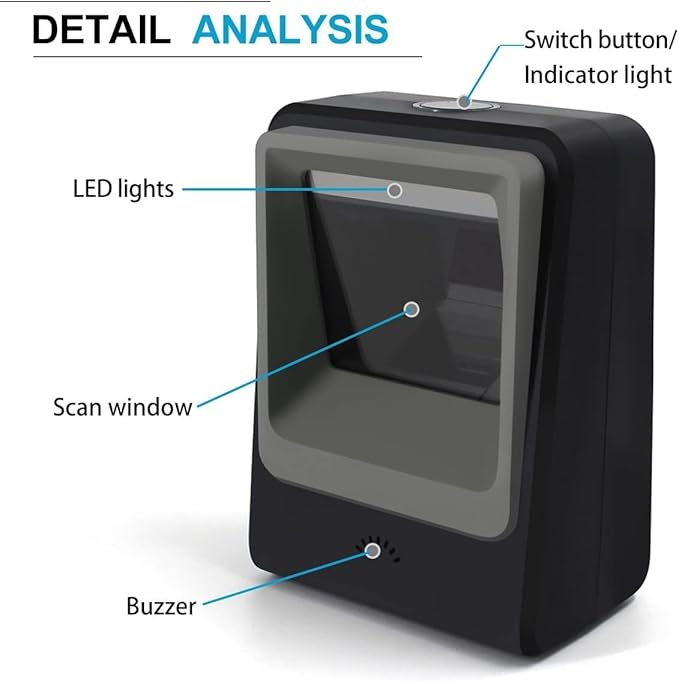 Handsfree 2D 1D Barcode Scanner, Alacrity QR Omnidirectional Desktop Bar Code - Image 6