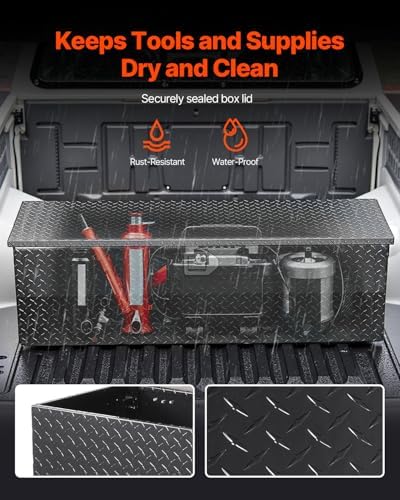 vevor heavy duty aluminum truck bed tool box showing dimensions