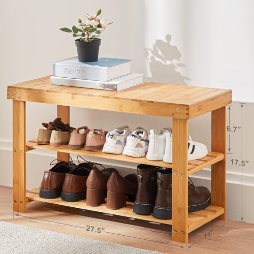pipishell 3 tier bamboo shoe rack bench for, close-up detail