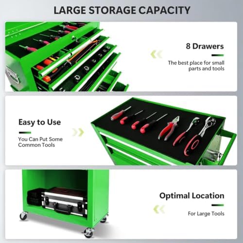8-drawer rolling tool chest with detachable top tool, front angle view
