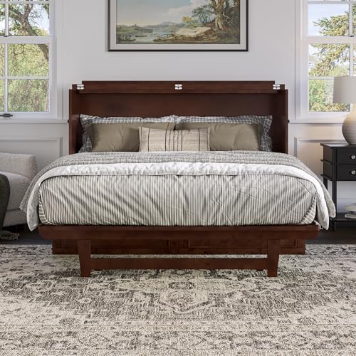 afi, alpine queen wood murphy bed chest with on a desk or shelf