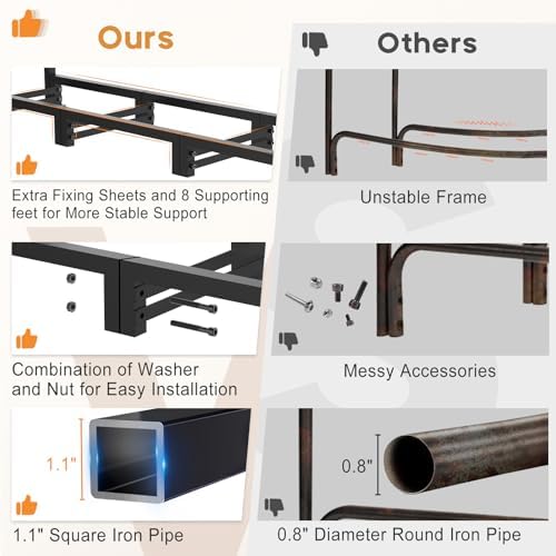 4ft firewood rack outdoor with waterproof widened cover, side view