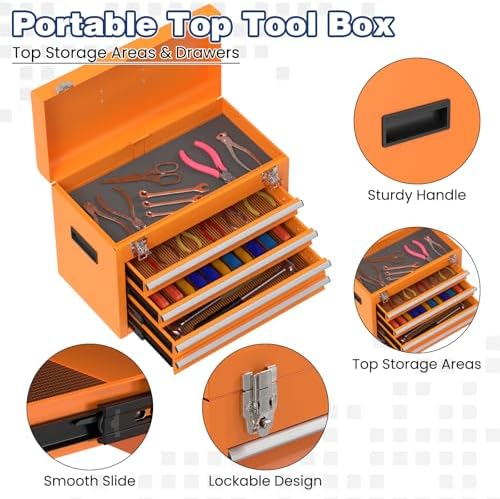 rolling tool box with wheels, 5-drawer high capacity, side view