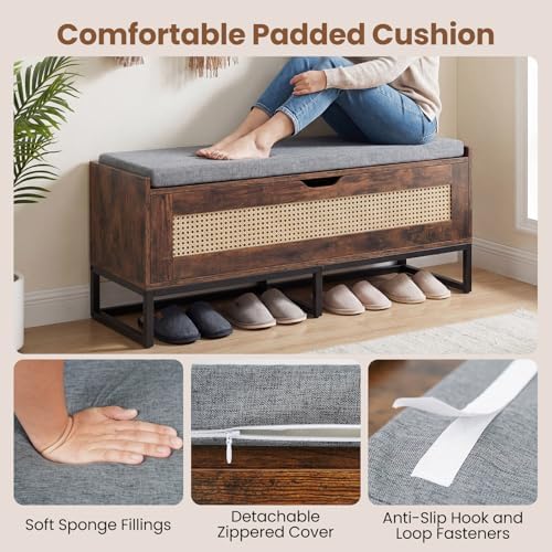 giantex rattan shoe bench, flip-top entryway bench with on a desk or shelf