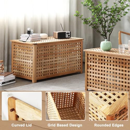 solid wood entryway bench with storage, storage chest on a desk or shelf
