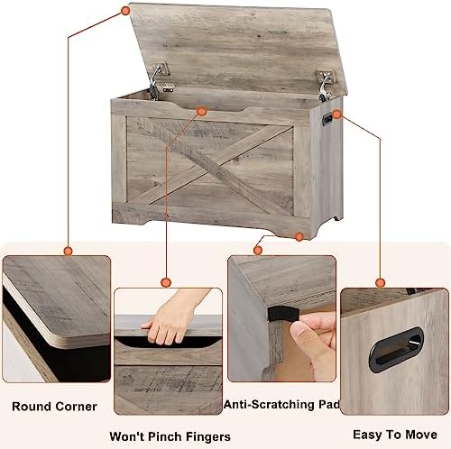 timberer 31.5" storage chest, wooden storage bench, entryway showing dimensions