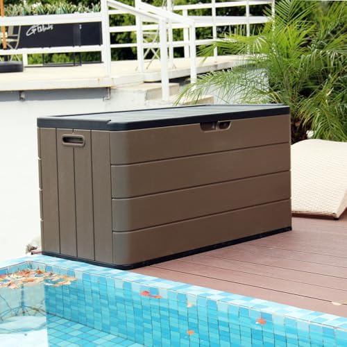 mrosaa resin deck storage box, 85 gallon outdoor, close-up detail