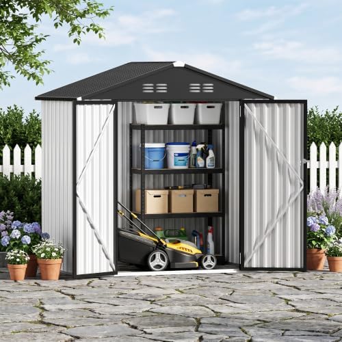 4 ft outdoor storage shed, waterproof metal garden on a desk or shelf