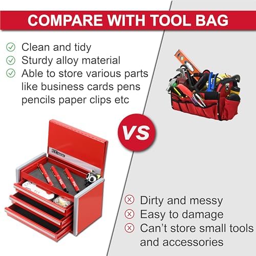p.i.t. mini tool box,3 drawers small metal toolbox, front angle view