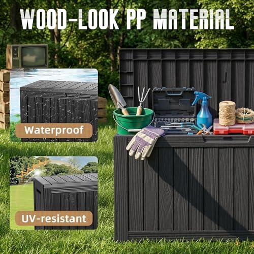 drato 135 gallon deck boxes outdoor waterproof storage, side view
