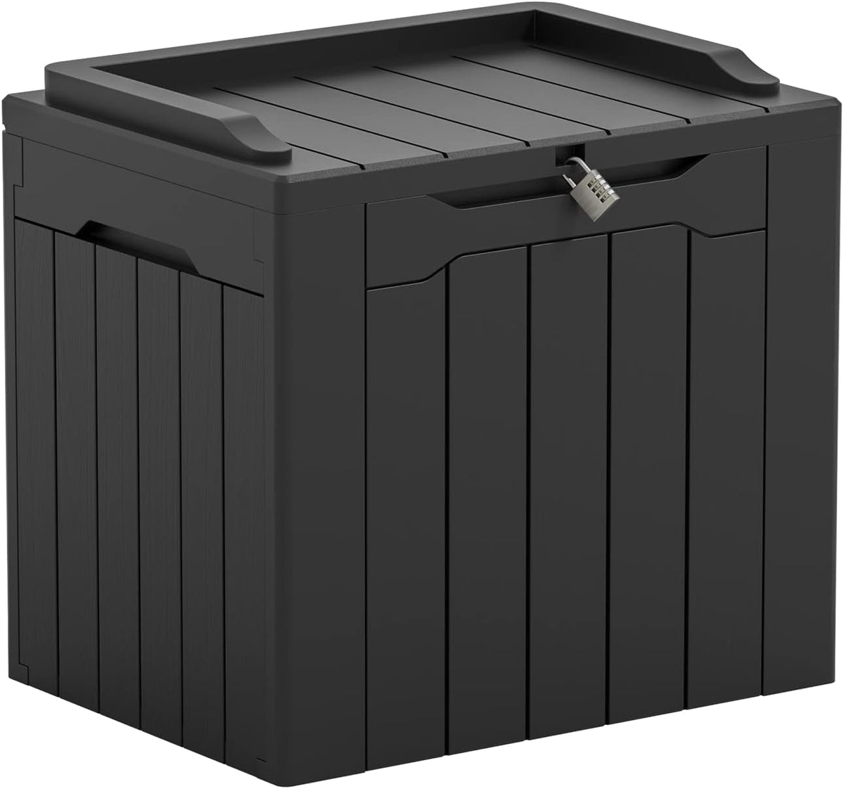 greesum 100 & 31 gallon black resin lockable showing dimensions