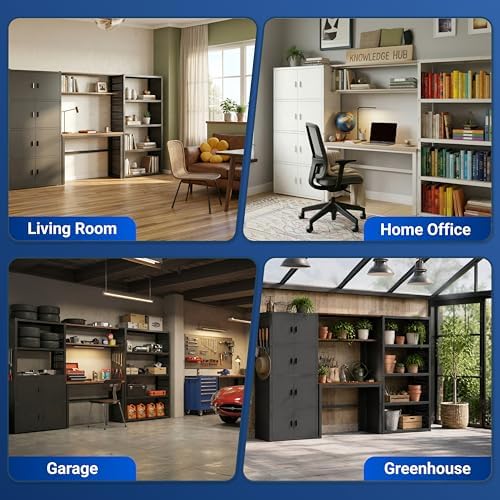 fleximounts 117" l modular garage storage cabinet with, front angle view