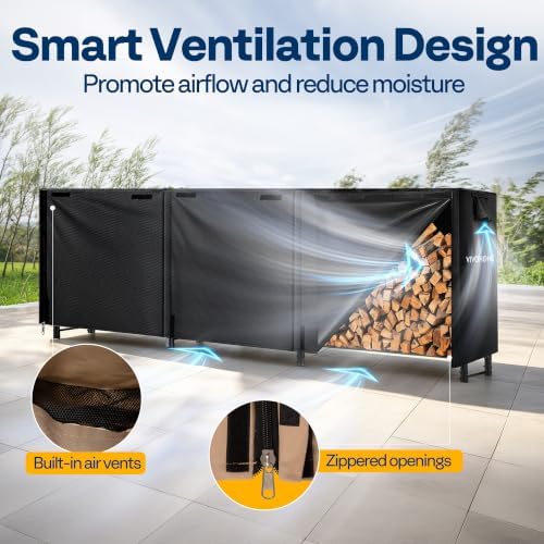 vivohome 12ft waterproof outdoor firewood log rack cover showing dimensions
