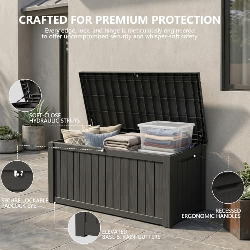 outdoor storage box, 150 gallon waterproof deck box, close-up detail