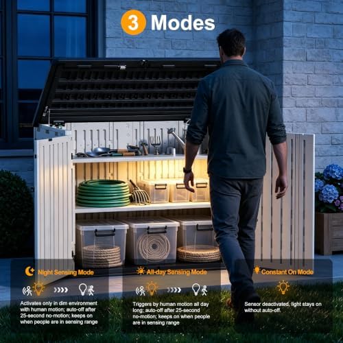 31 cu.ft outdoor storage shed, lockable vertical resin, side view
