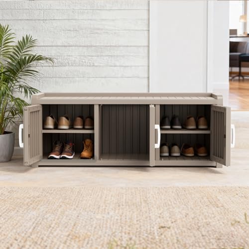 3 doors shoe bench, waterproof & uv-resistant, resin shown in use