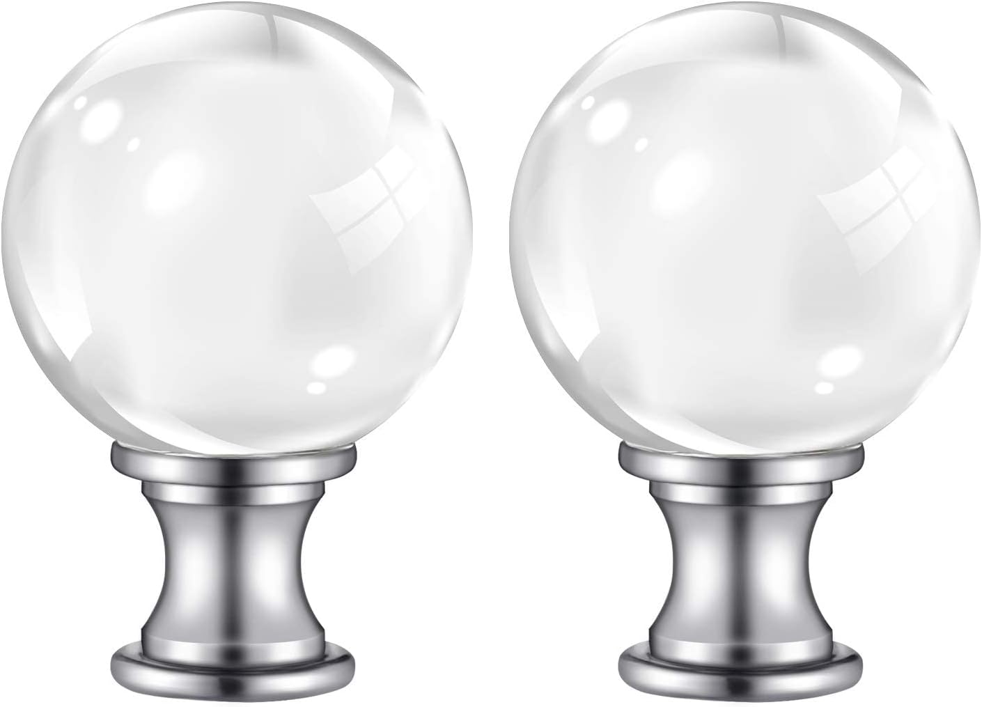 Lamp Finials, 1/4-27 Inch Threaded Base Lamp Finials, 2 Pack | Clear Glass Ball Decorative, Finials for Lamps with Chrome aluminum Base, Lamp Shade Screw Cap for Table & Floor Lamps