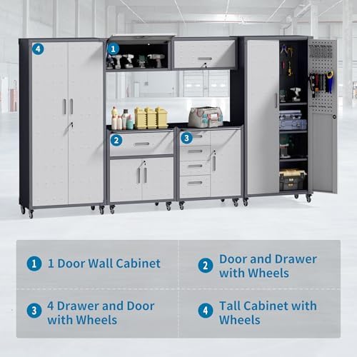 6-piece garage storage cabinets system heavy duty workshop, package contents